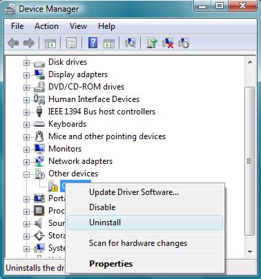 Uninstall device driver to fix code 39 error