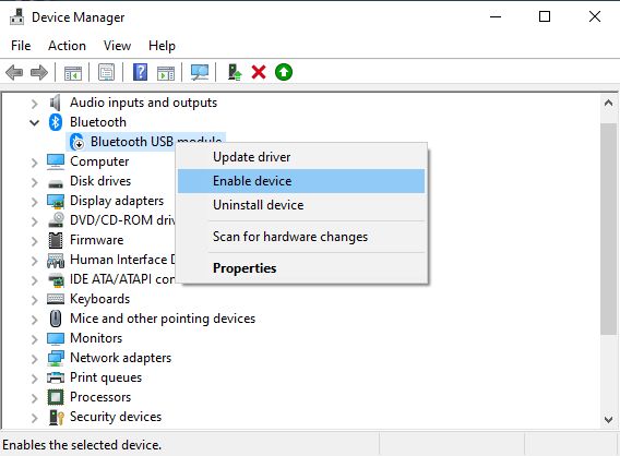 Enable device in Windows